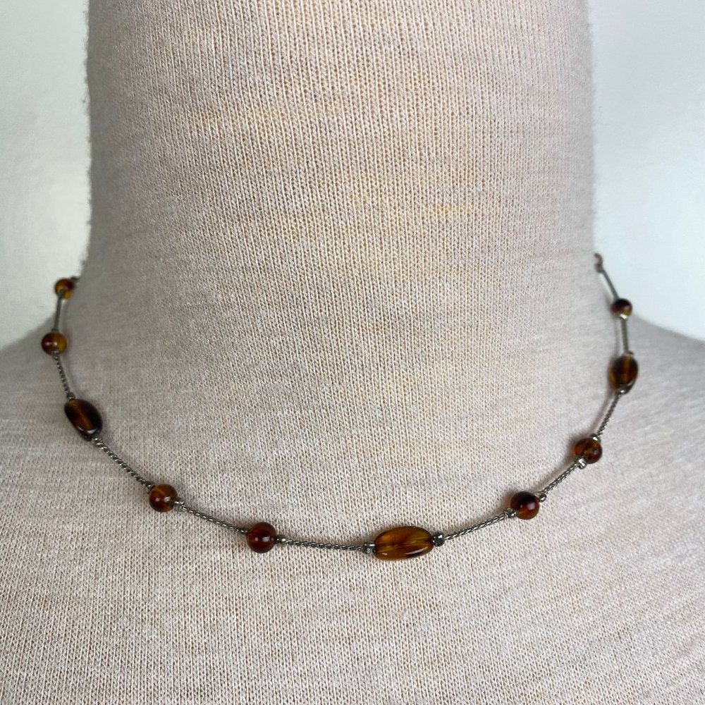 Vintage Monet Faux Tortoiseshell Bead Chain Necklace 17" - Picture 1 of 6